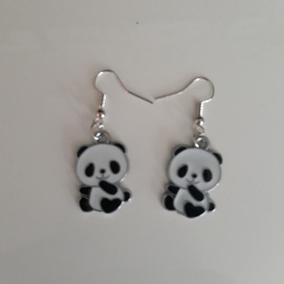 Panda Dangle Drop Earrings Black White Hook Closure - Picture 5 of 5